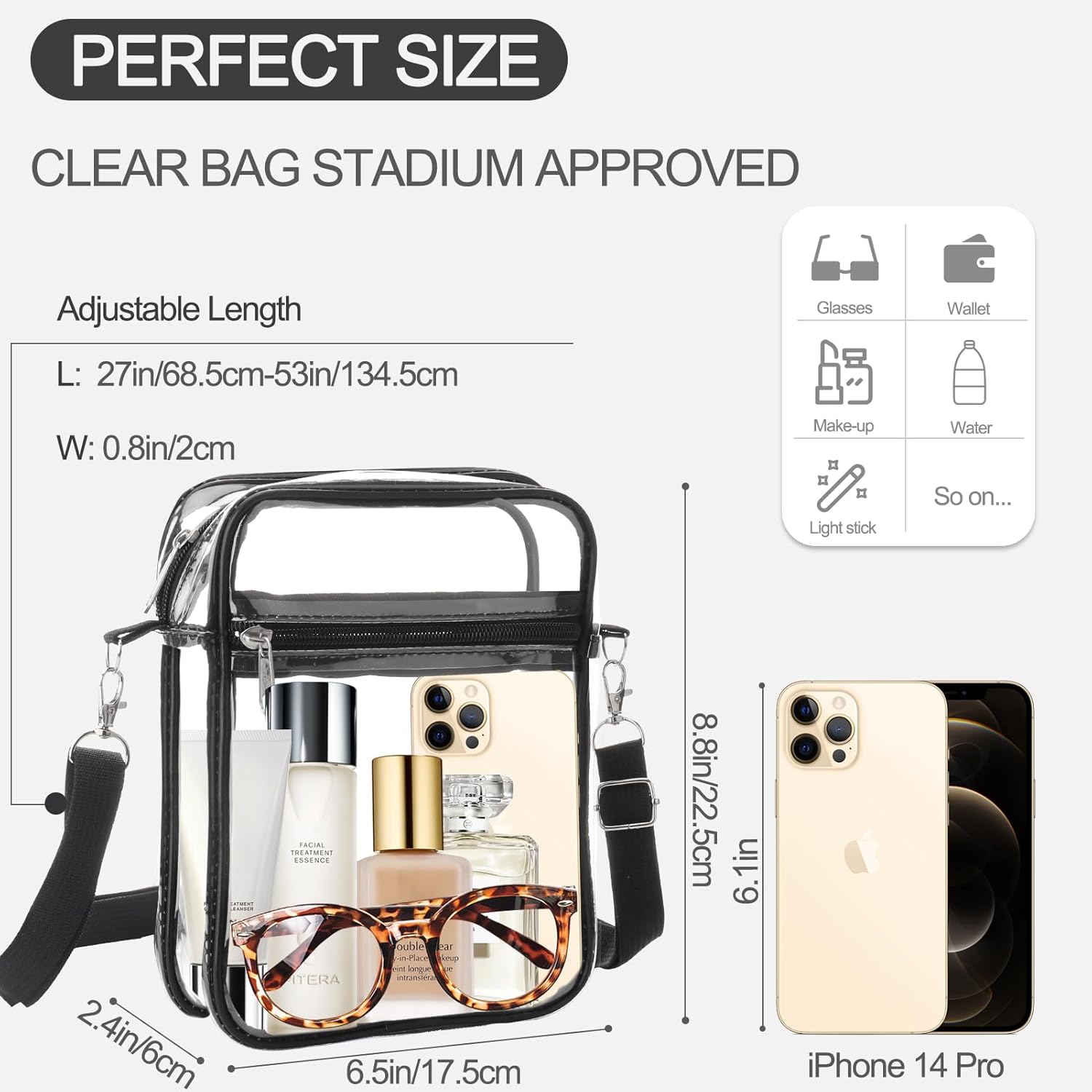 Clear Bag Stadium Approved, Clear Purse Crossbody Bag, Adjustable Shoulder Strap Clear Bags for Concerts - Image 2