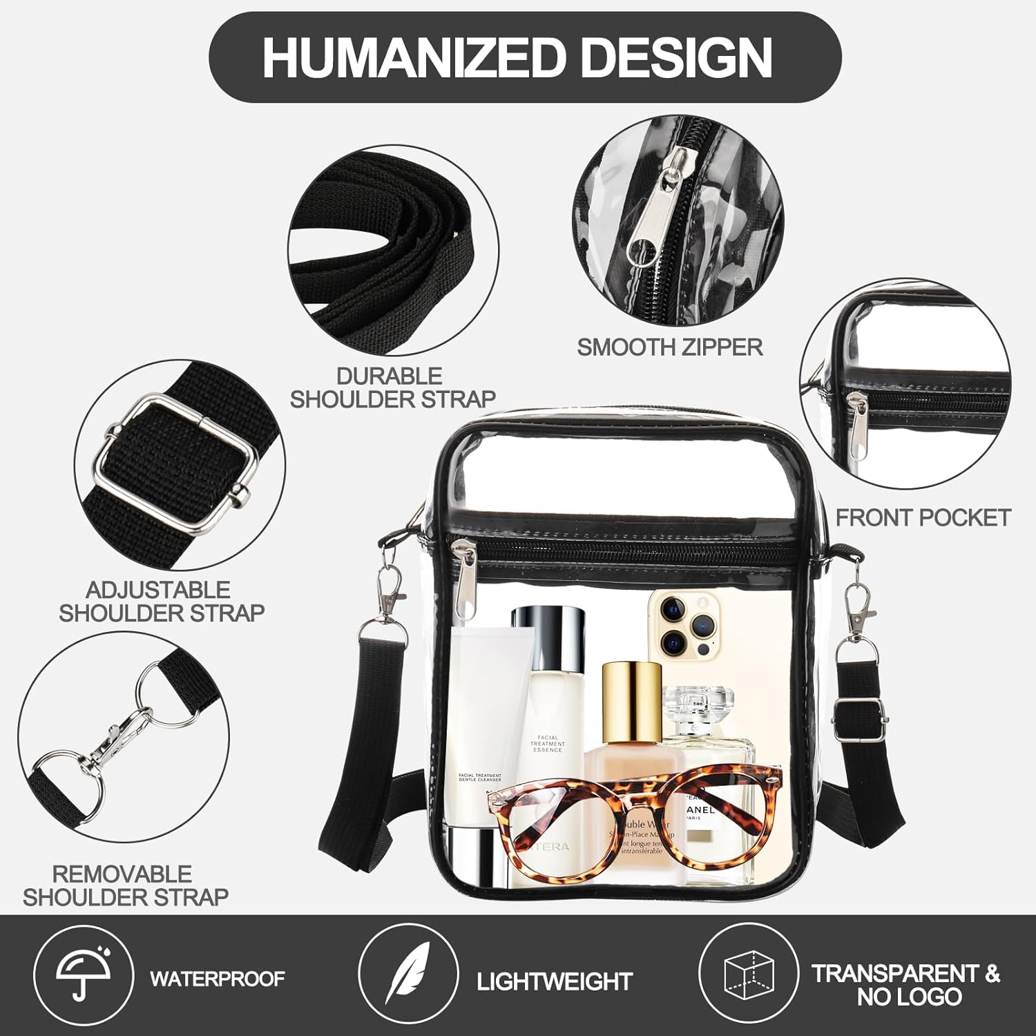 Clear Bag Stadium Approved, Clear Purse Crossbody Bag, Adjustable Shoulder Strap Clear Bags for Concerts - Image 3