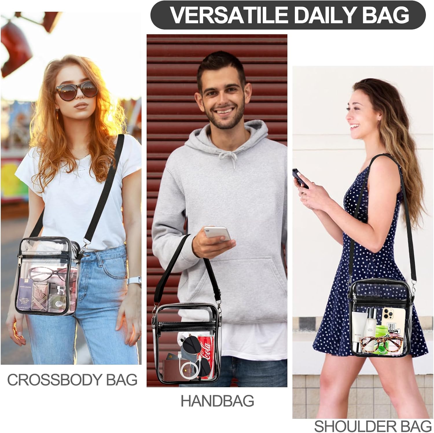 Clear Bag Stadium Approved, Clear Purse Crossbody Bag, Adjustable Shoulder Strap Clear Bags for Concerts - Image 5