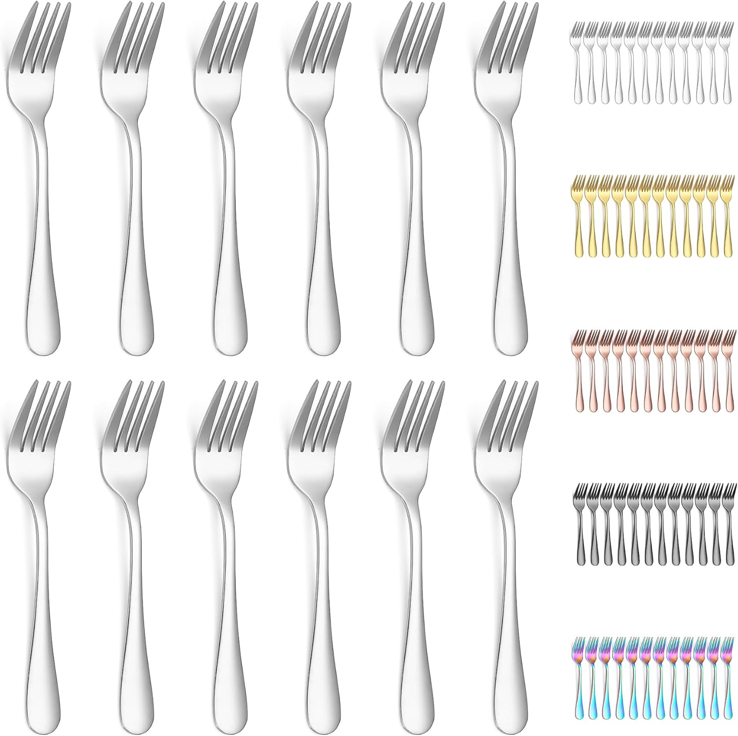 Dessert Forks Set of 12 Pack, Stainless Steel Pastry Fork, Family Appetizer Fork for Fruit, Cake, Cheese, Party Trips, Cafes, Restaurants, Easy to Clean, Dishwasher Safe - Image 1