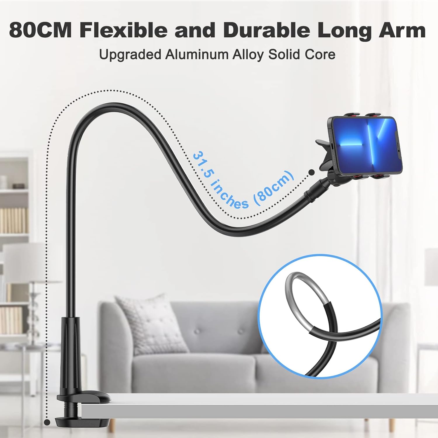 Gooseneck Cell Phone Holder, Universal 360 Flexible Phone Stand Lazy Bracket Mount Long Arms Clamp for Phone 13 Pro Xs Max XR X 8 7 6 6s Plus and Other 3.5~6.7'' Device (Black） - Image 2