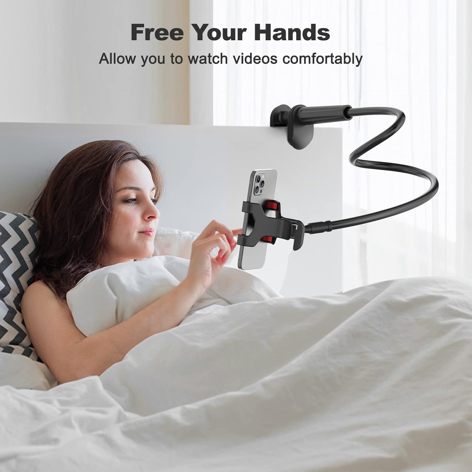 Gooseneck Cell Phone Holder, Universal 360 Flexible Phone Stand Lazy Bracket Mount Long Arms Clamp for Phone 13 Pro Xs Max XR X 8 7 6 6s Plus and Other 3.5~6.7'' Device (Black） - Image 7