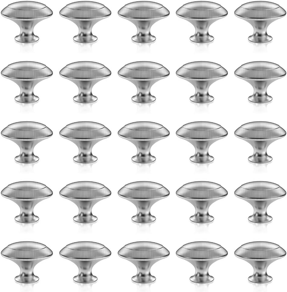 25 Pack Cabinet Hardware Round Knobs Silver Kitchen Mushroom Brushed Nickel Knobs, Cupboard Heavy Knobs, Door Handle Pull for Bathroom Drawer, 1-1/8 inch (29.5mm) (25 Pack) - Image 1