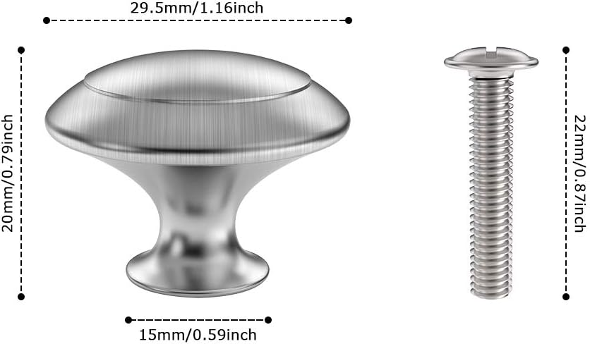 25 Pack Cabinet Hardware Round Knobs Silver Kitchen Mushroom Brushed Nickel Knobs, Cupboard Heavy Knobs, Door Handle Pull for Bathroom Drawer, 1-1/8 inch (29.5mm) (25 Pack) - Image 2
