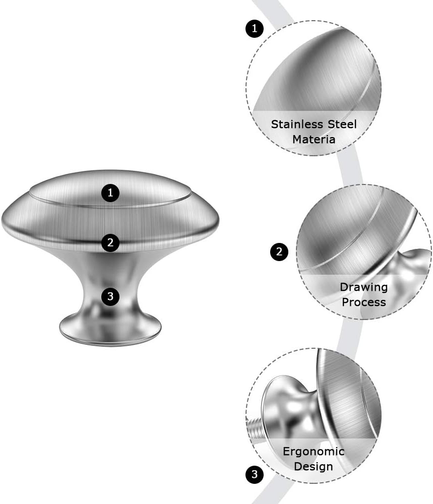25 Pack Cabinet Hardware Round Knobs Silver Kitchen Mushroom Brushed Nickel Knobs, Cupboard Heavy Knobs, Door Handle Pull for Bathroom Drawer, 1-1/8 inch (29.5mm) (25 Pack) - Image 3