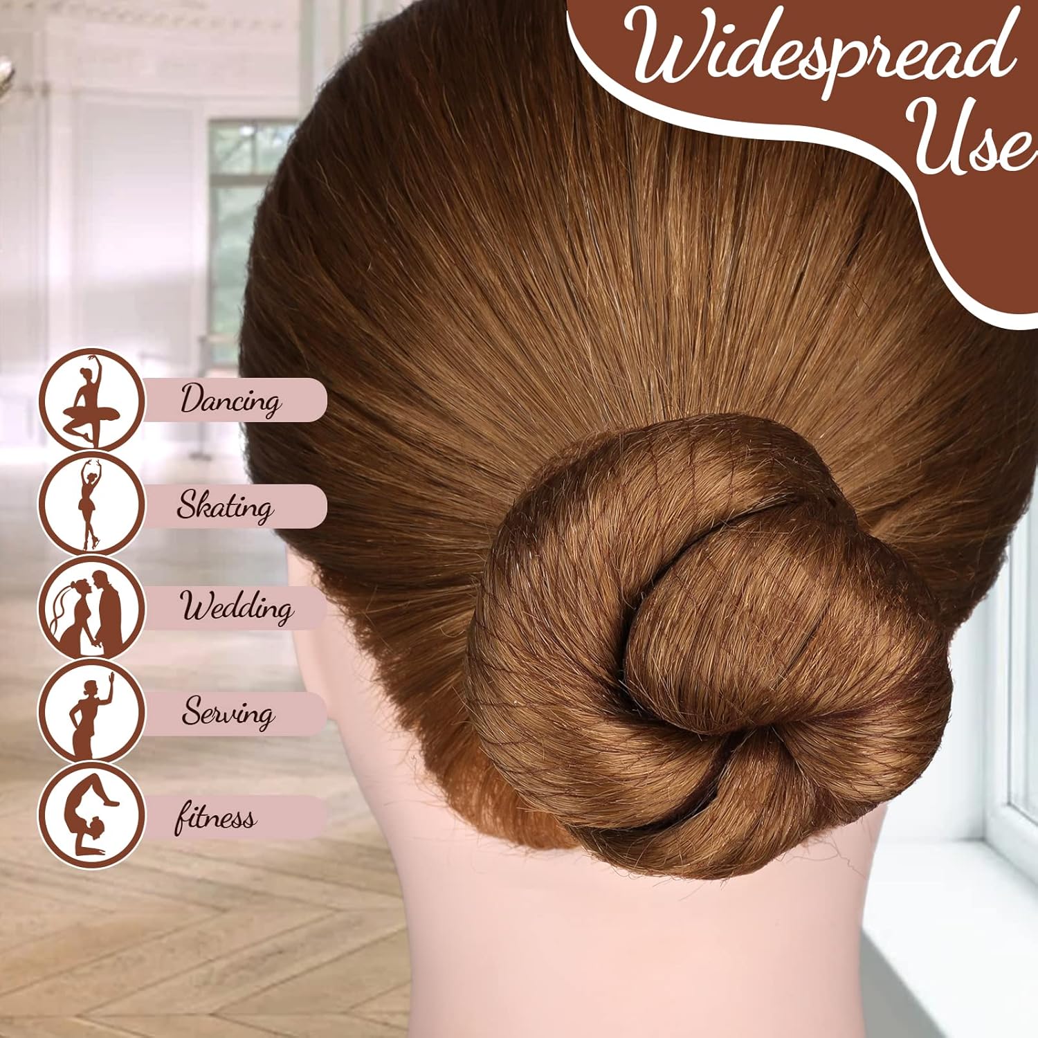 Hair Accessories Set: 20PCS Mesh Hair Nets Invisible and 40PCS U Shaped Hair Pins for Women, Girls, Ballet Bun Maker & Dance (Hair Nets- 20 inch(50cm), Hair Pins- 2.4 inch(6cm)), Brown - Image 7