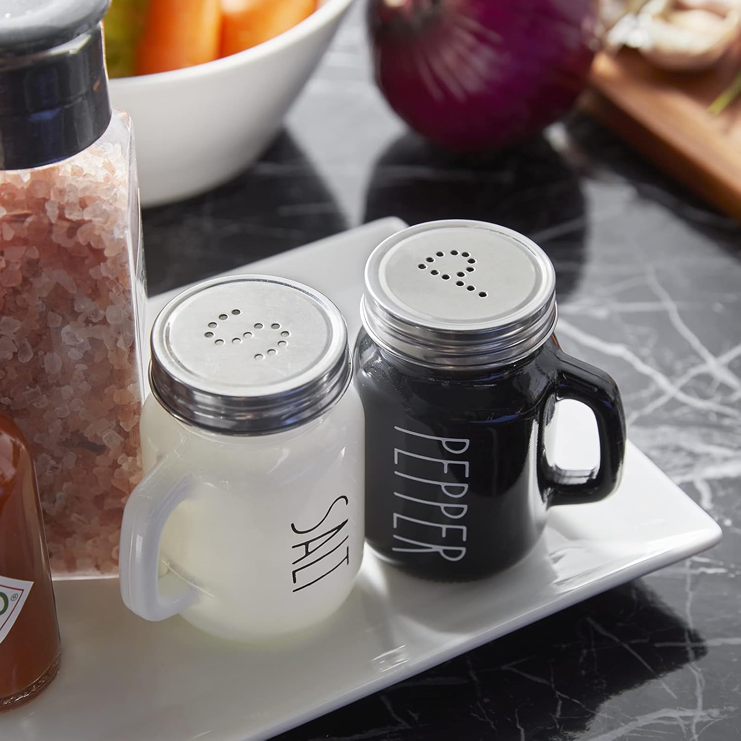 Salt and Pepper Shakers Set,  4 oz Cute Salt Pepper Shaker, Kitchen Decor for Home Restaurants Wedding, Glass Black White Shaker Sets with Stainless Steel Lids - Image 6