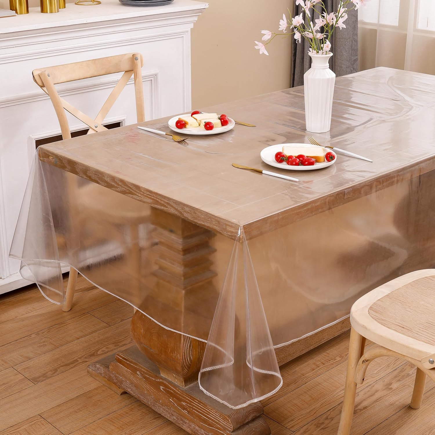 Clear Vinyl Tablecloth Protector Waterproof/Oil-Proof Plastic Rectangle Transparent Sheet Table Cover 54X84 Inch - Image 3