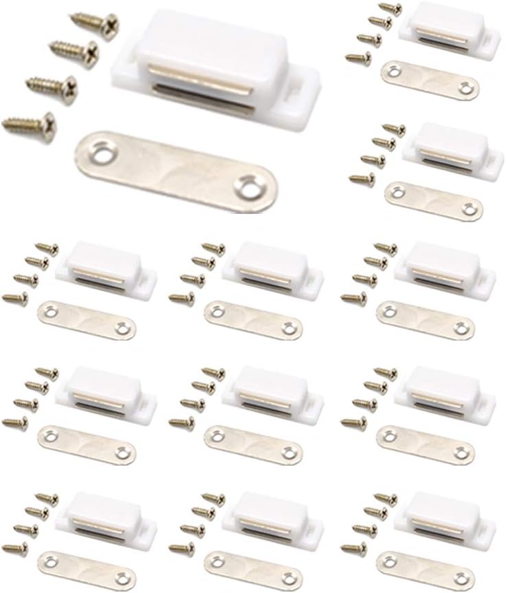 Cabinet Magnet Latch - Best for Cabinet Doors, Cupboards, Drawers and Shutters - Cabinet Magnetic Latch Easy Install - Magnetic Cabinet Catch Screws Included - Set of 12(White) - Image 1