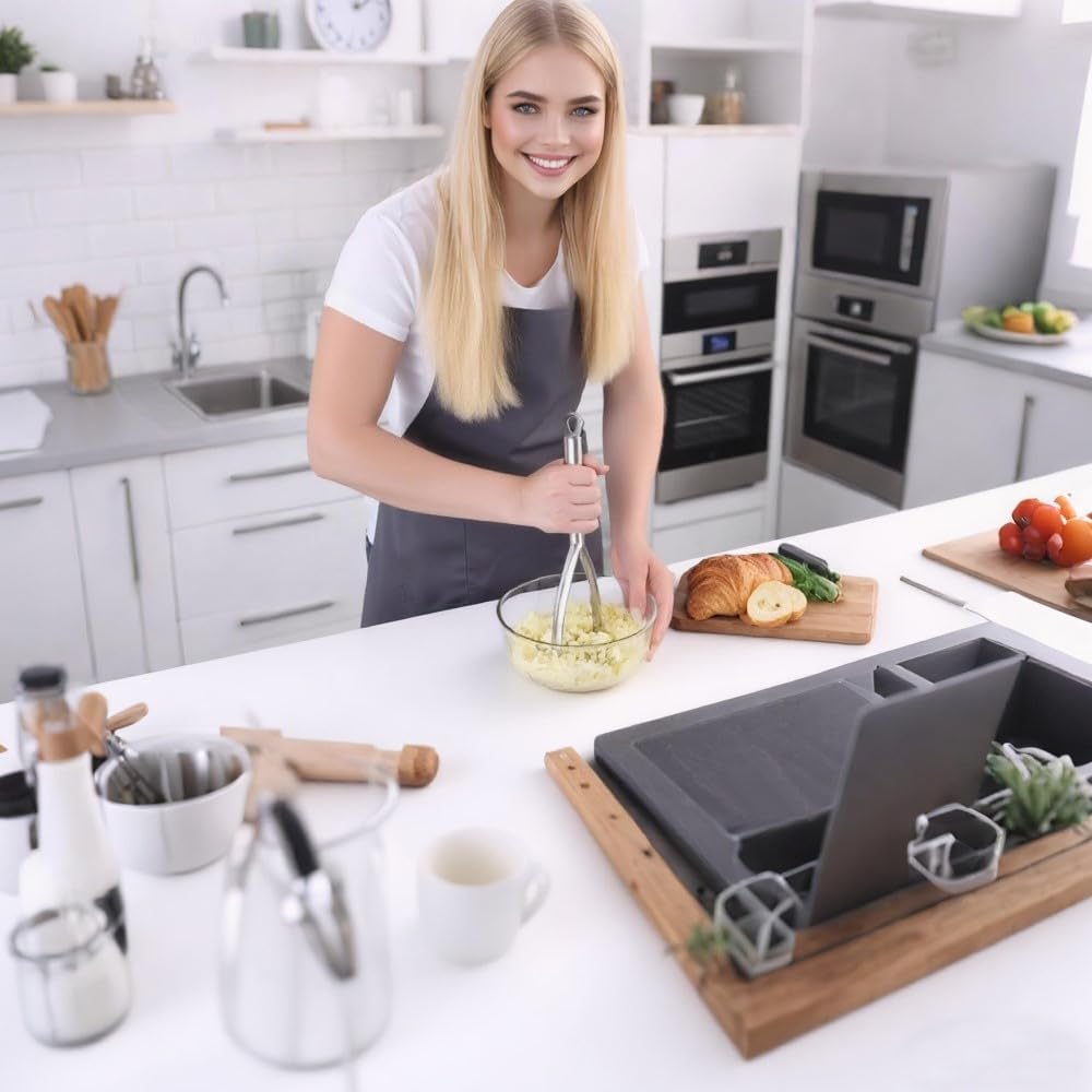 Potato Masher,Professional 18-10 Stainless Steel Potato Masher.Garlic Press,Cooking and Kitchen Gadget - Image 5