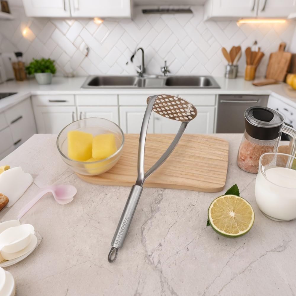 Potato Masher,Professional 18-10 Stainless Steel Potato Masher.Garlic Press,Cooking and Kitchen Gadget - Image 8