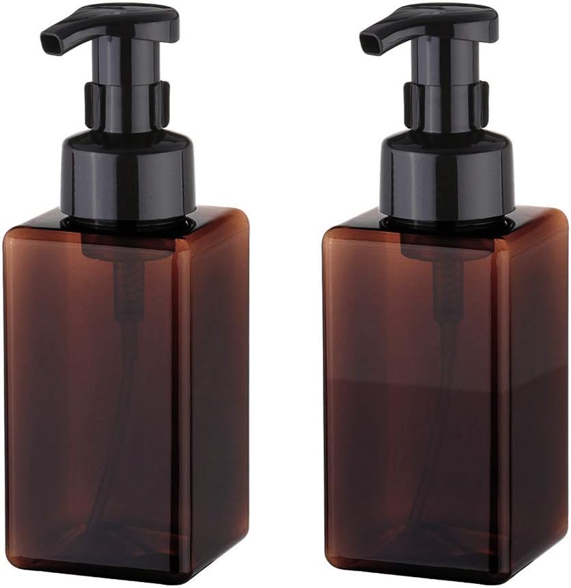 Foaming Soap Dispenser, 450ml (15oz) Refillable Pump Bottle Plastic for Liquid Soap, Shampoo, Body Wash (2 Pcs) (Amber) - Image 1