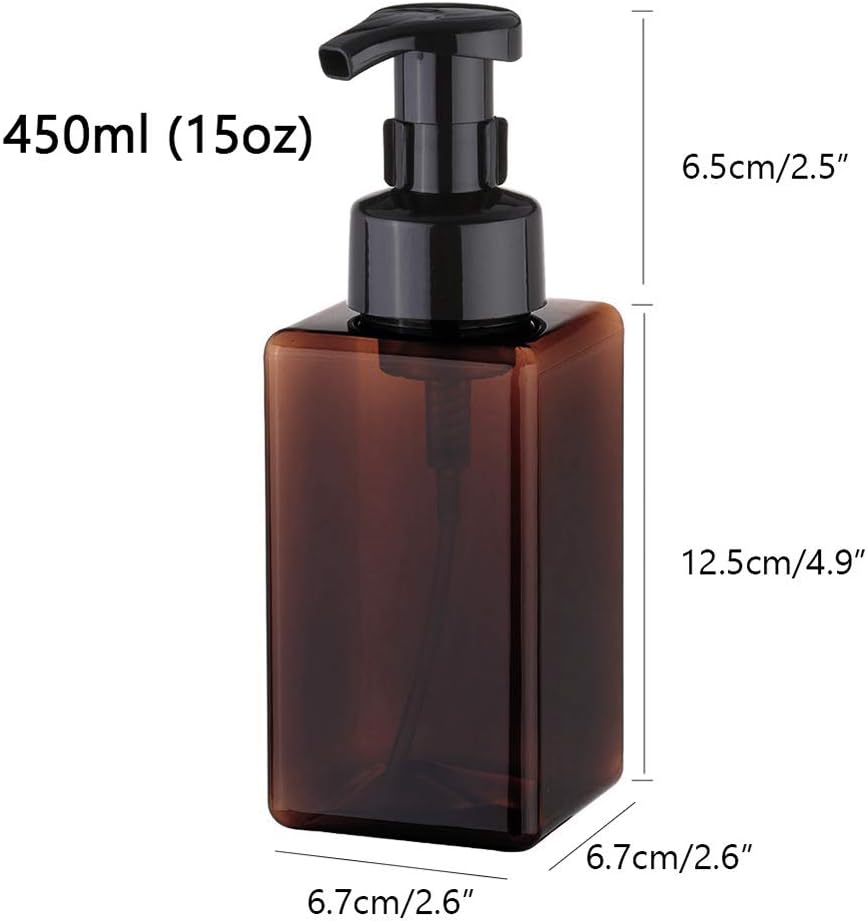 Foaming Soap Dispenser, 450ml (15oz) Refillable Pump Bottle Plastic for Liquid Soap, Shampoo, Body Wash (2 Pcs) (Amber) - Image 3
