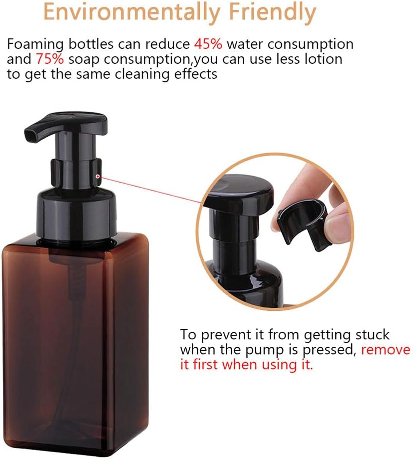Foaming Soap Dispenser, 450ml (15oz) Refillable Pump Bottle Plastic for Liquid Soap, Shampoo, Body Wash (2 Pcs) (Amber) - Image 4