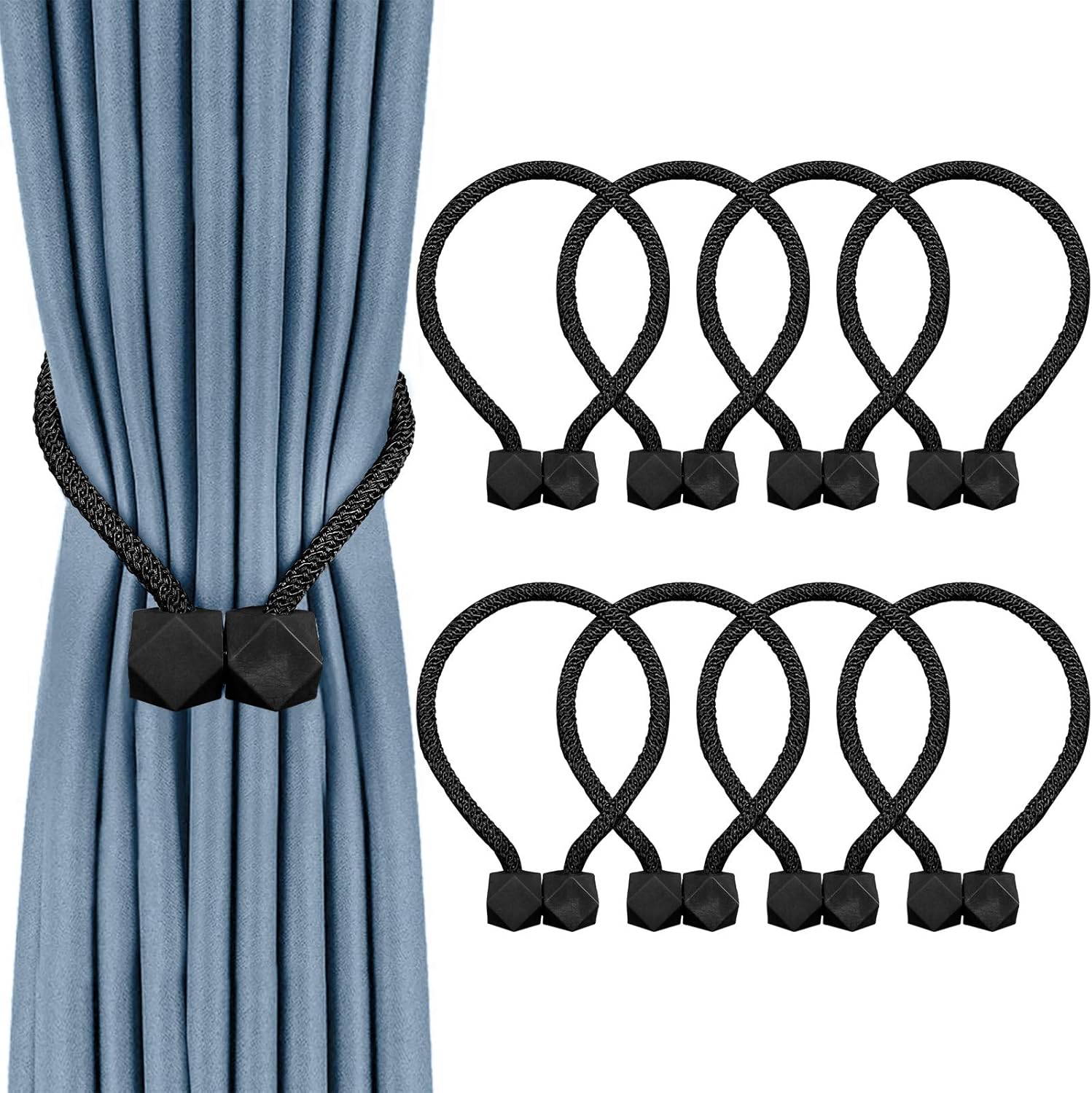 8 PCS Magnetic Curtain Tiebacks, European Style Convenient Drape Tie Backs, Decorative Drape Tie Backs Holdback Holder for Window Draperies, No Tools Required for Christmas Home Holiday Décor - Image 1