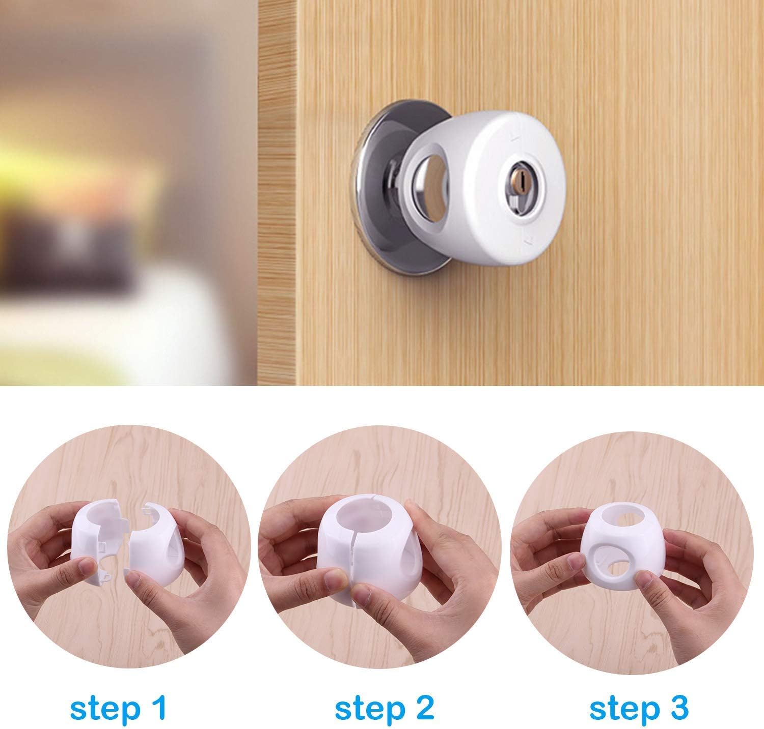 6 Pack Child Safety Door Knob Cover Baby Doorknob Handle Cover, Kids Proof Door Knob Covers Lockable Design for Home Bedroom Living Room Kangkangk - Image 5