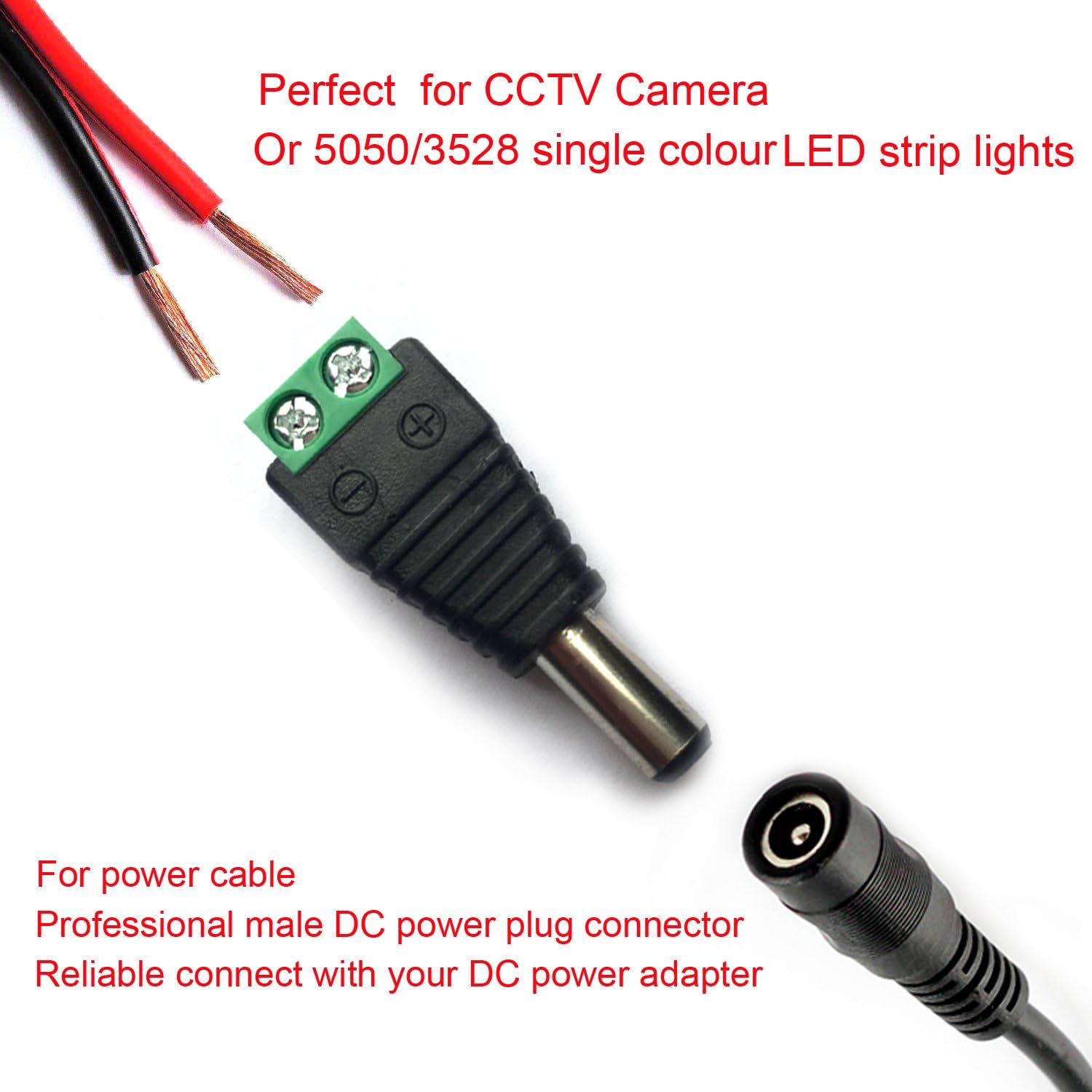 10 Pairs 12V Male+Female 2.1x5.5MM DC Power Jack Plug Adapter Barrel Connector for CCTV Security Camera Led Strip - Image 2