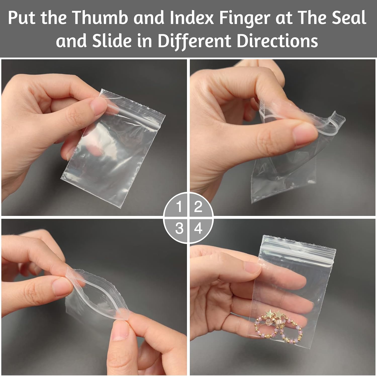600 Pack 2'' x 3'' Clear Resealable Zip Plastic Bags, 2 Mil Thick Transparent Poly Bags with Seal Zipper, Self Locking Plastic Bags for Coins, Screws, Small Items, Jewelry Supplies, Snacks, Clothing - Image 3