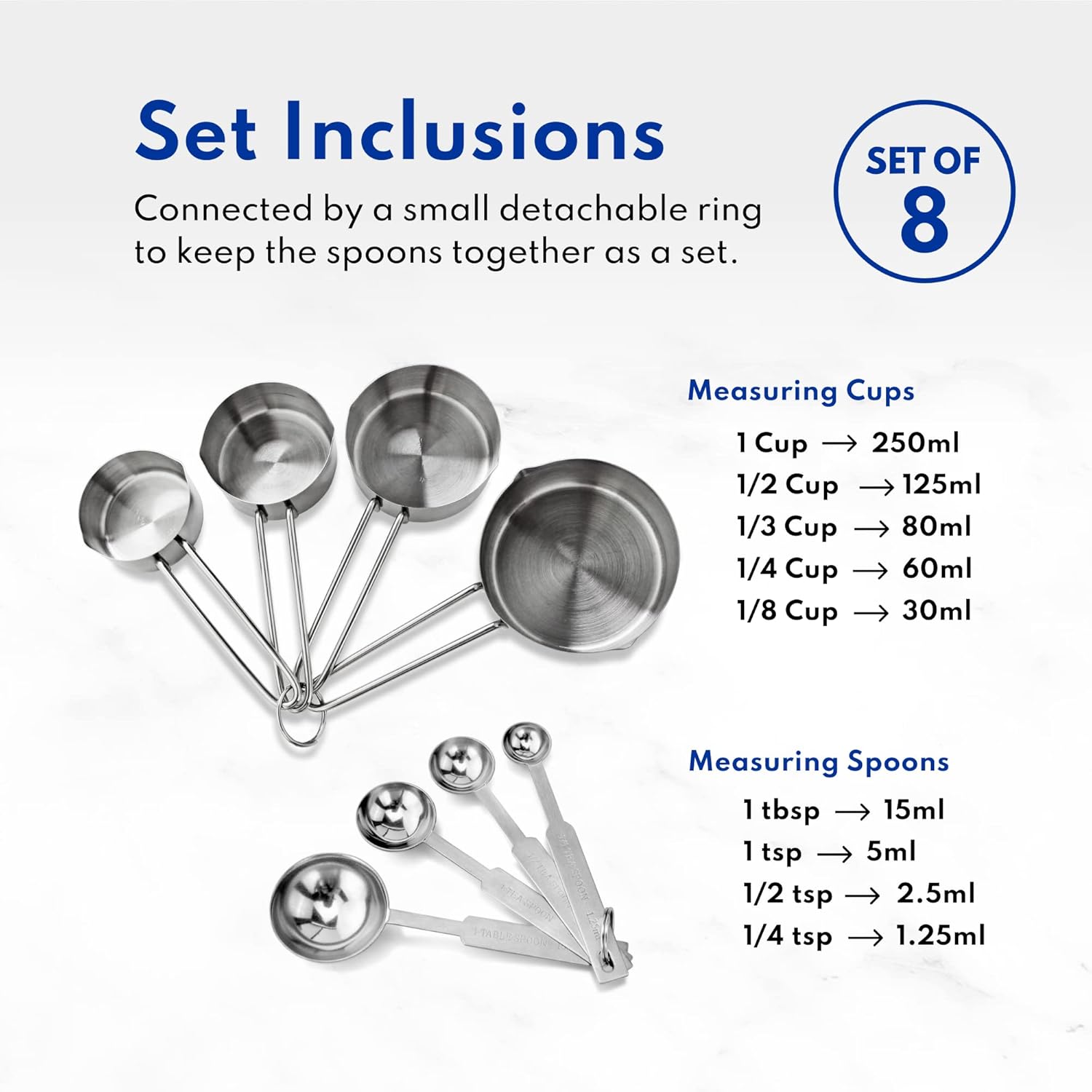 42917 Commercial Quality Stainless Steel Measuring Cups and Spoons Combo Set - Image 4