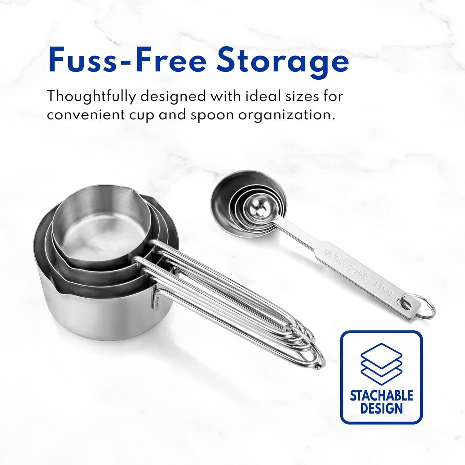 42917 Commercial Quality Stainless Steel Measuring Cups and Spoons Combo Set - Image 6