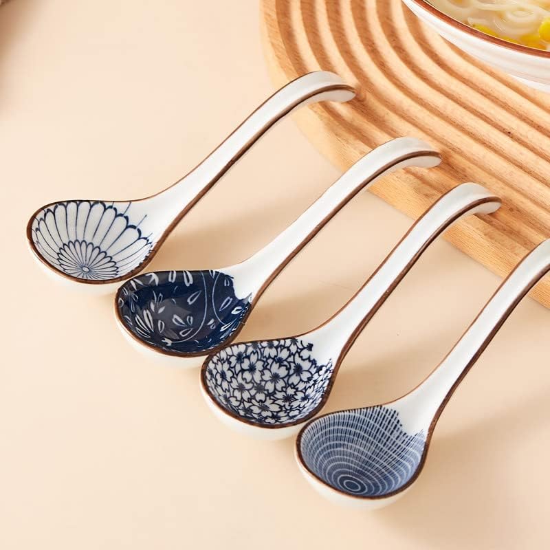 Ceramic Soup Spoons Sets of 4,Asian Soup Spoons,Long Ramen spoons,Japanese soup spoons for Pho,Wonton,Noodles,Chinese Ceramic Rice Spoons,4Pcs - Image 3