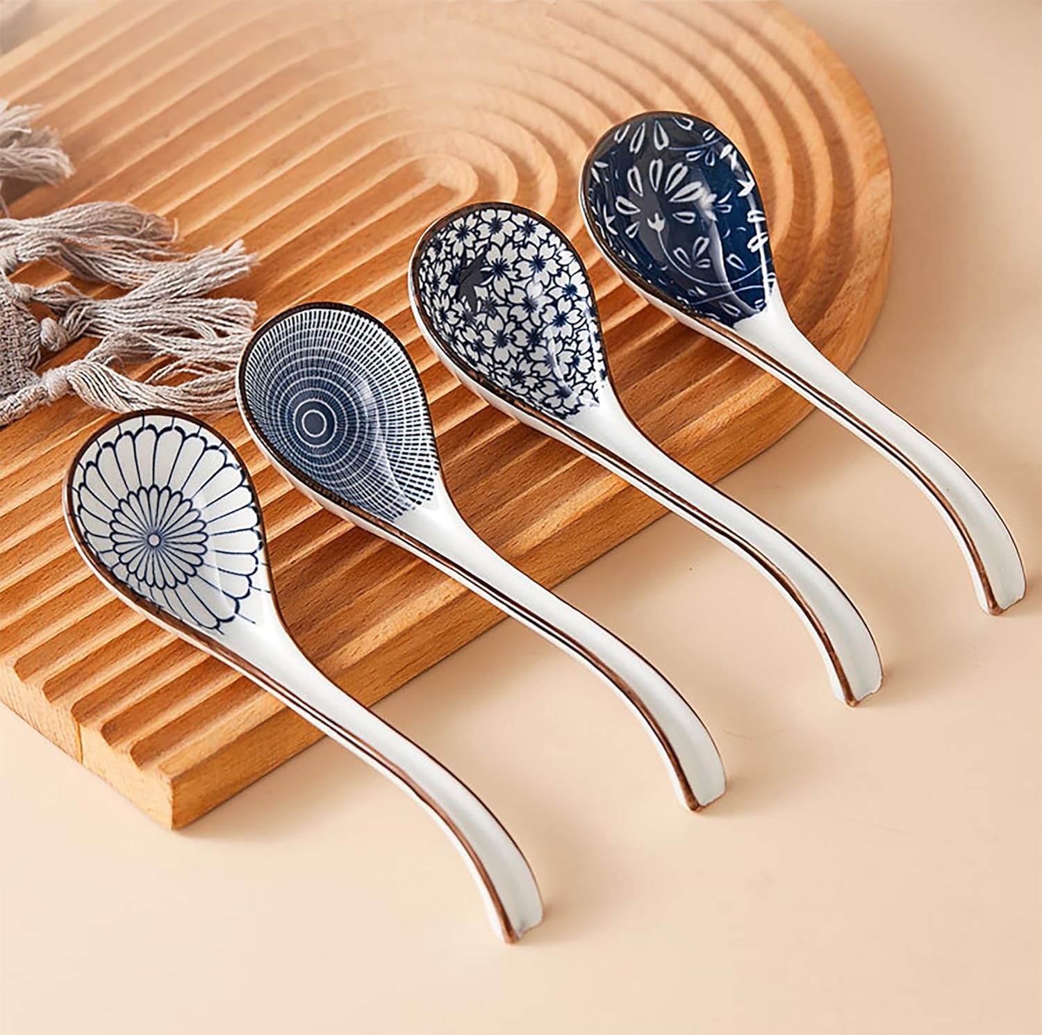 Ceramic Soup Spoons Sets of 4,Asian Soup Spoons,Long Ramen spoons,Japanese soup spoons for Pho,Wonton,Noodles,Chinese Ceramic Rice Spoons,4Pcs - Image 4