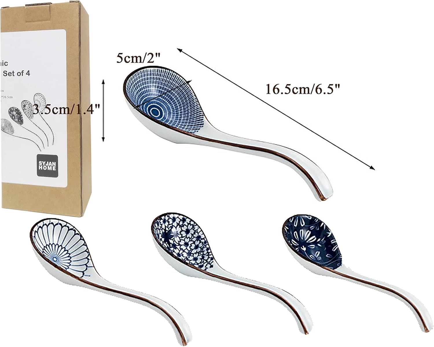 Ceramic Soup Spoons Sets of 4,Asian Soup Spoons,Long Ramen spoons,Japanese soup spoons for Pho,Wonton,Noodles,Chinese Ceramic Rice Spoons,4Pcs - Image 5