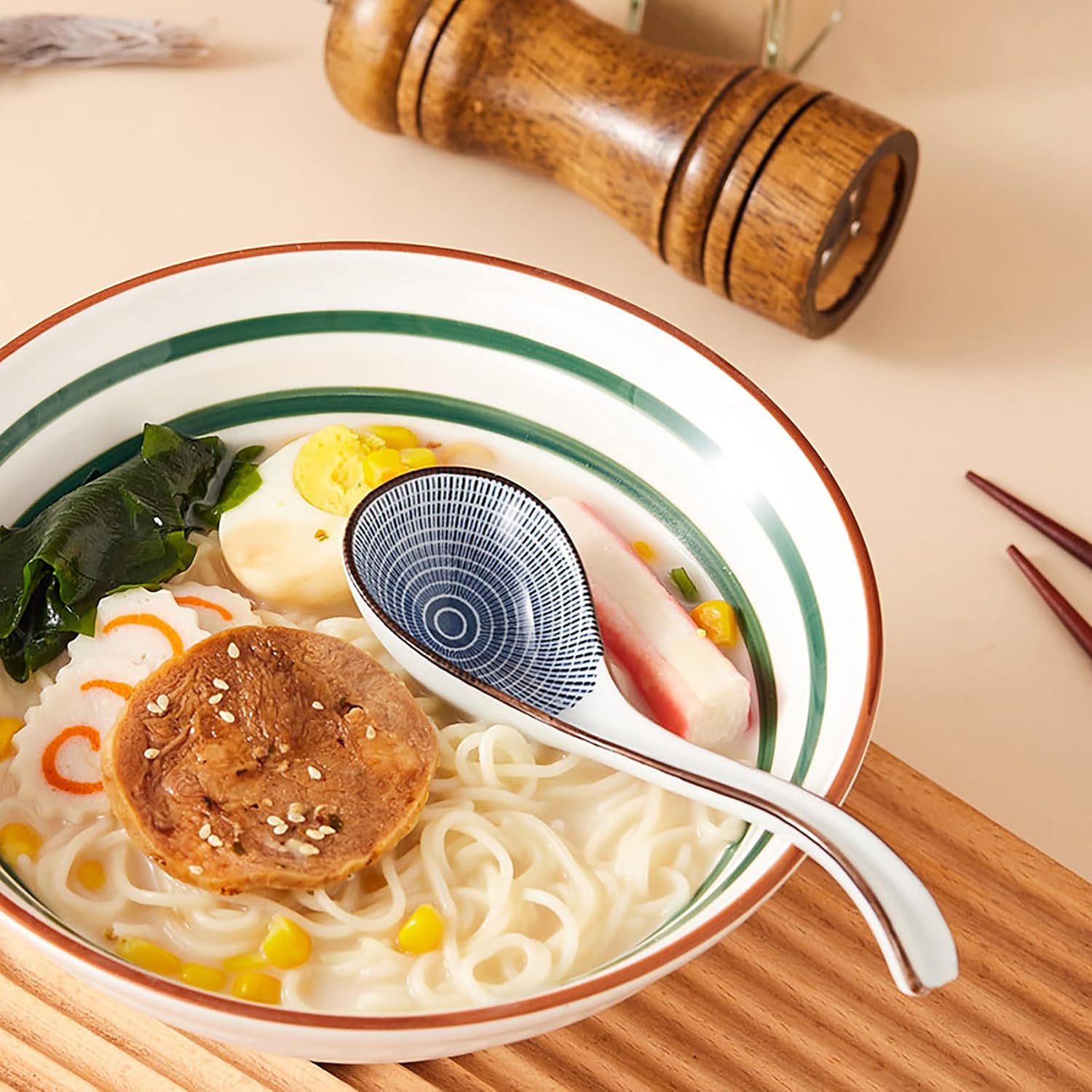 Ceramic Soup Spoons Sets of 4,Asian Soup Spoons,Long Ramen spoons,Japanese soup spoons for Pho,Wonton,Noodles,Chinese Ceramic Rice Spoons,4Pcs - Image 6