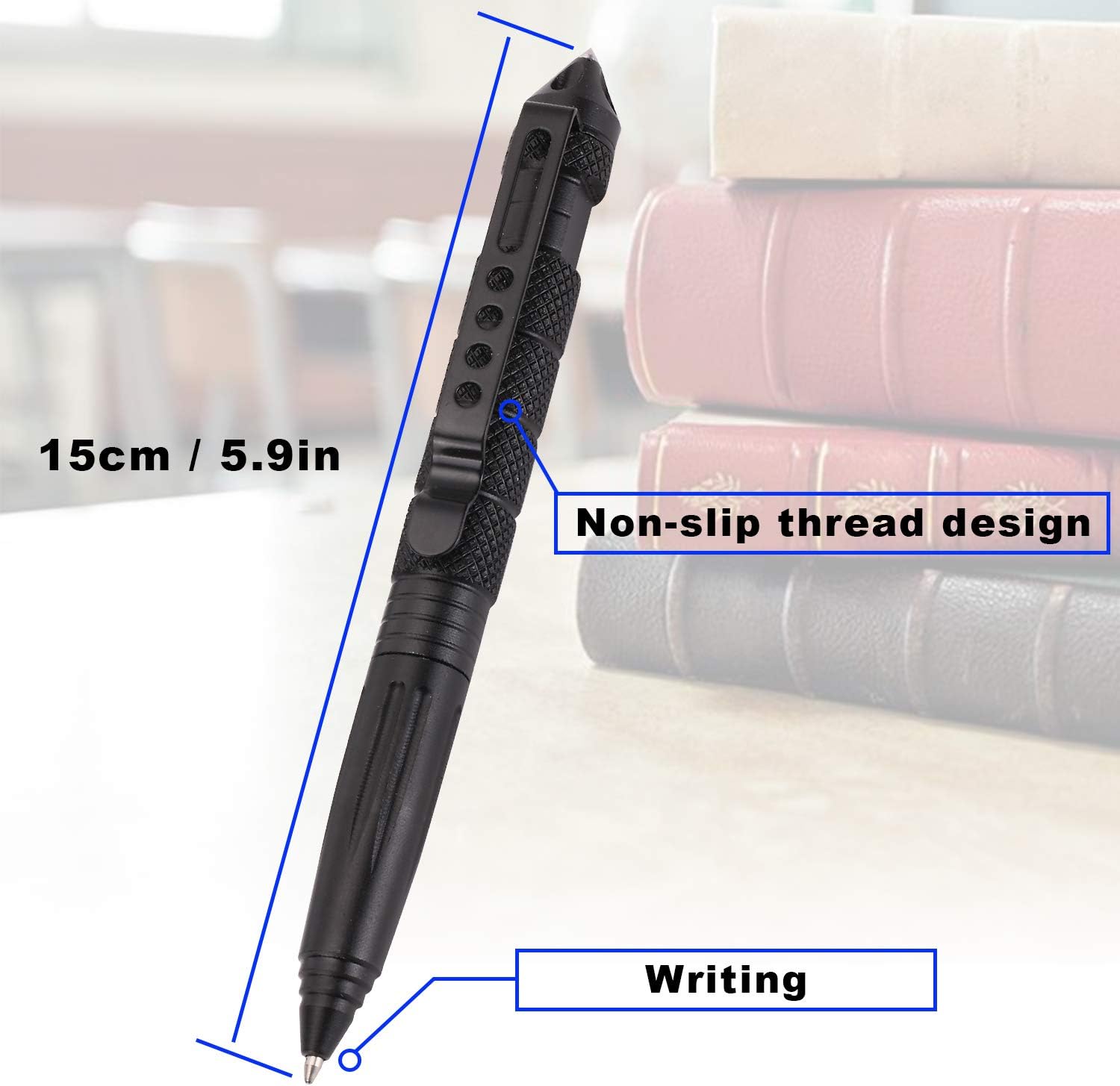 2 Pack Military Tactical Pen Set with 6 Black Ballpoint Refills for Writing, Made of Tungsten Steel & Aluminum (Black & Silver) - Image 2