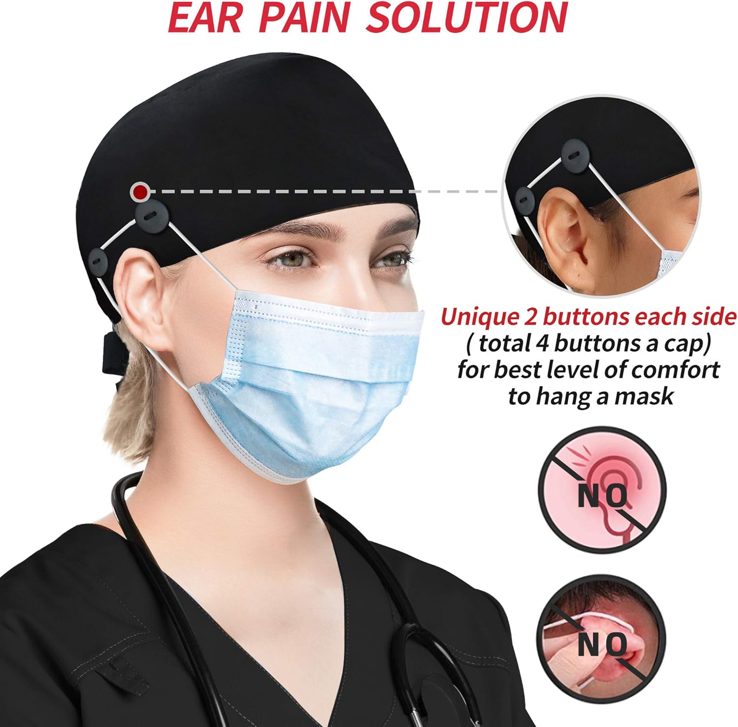 Working Caps with Button and Sweatband, Adjustable Working Hats for Women Men, One Size (Tie Back or Toggle) - Image 3