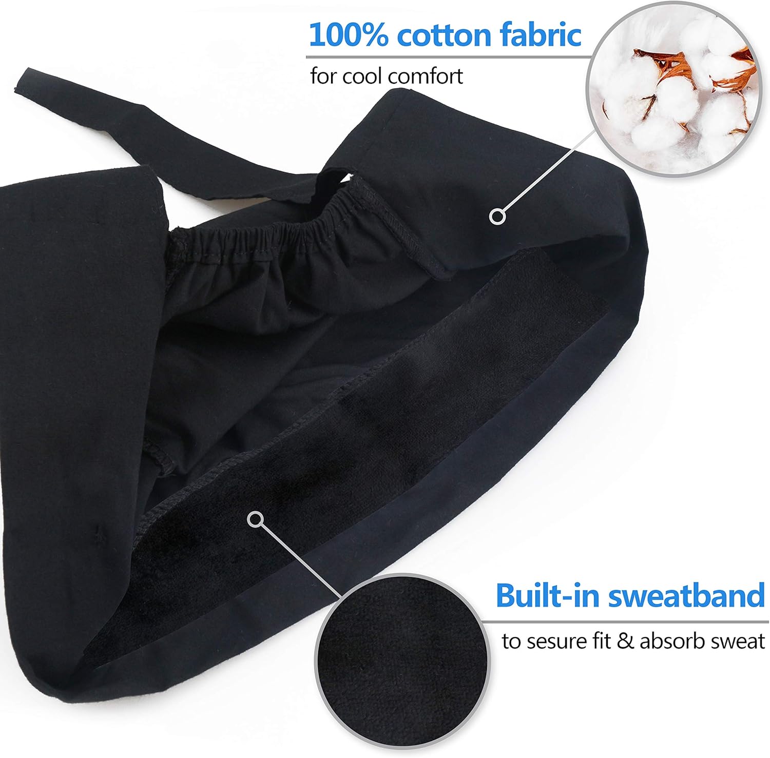 Working Caps with Button and Sweatband, Adjustable Working Hats for Women Men, One Size (Tie Back or Toggle) - Image 4