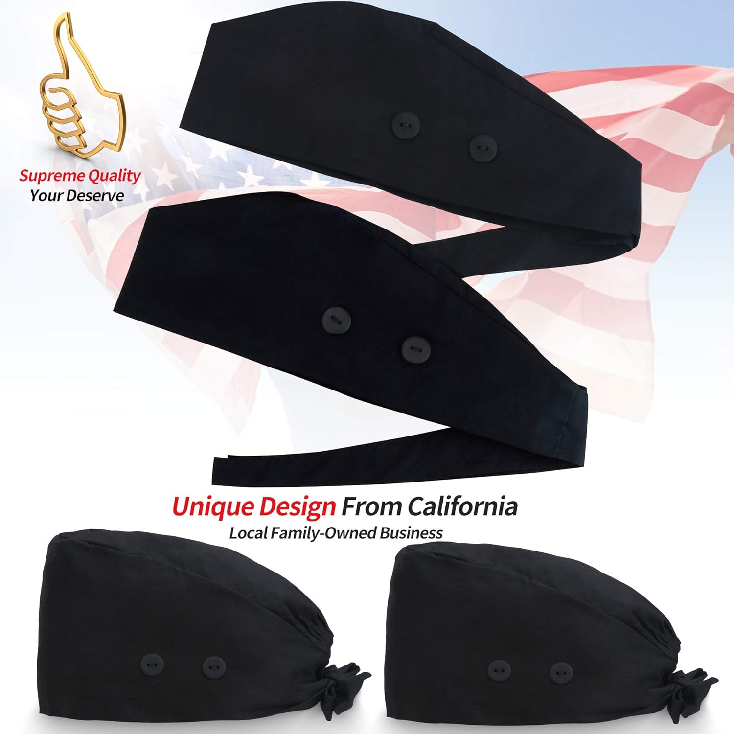 Working Caps with Button and Sweatband, Adjustable Working Hats for Women Men, One Size (Tie Back or Toggle) - Image 6