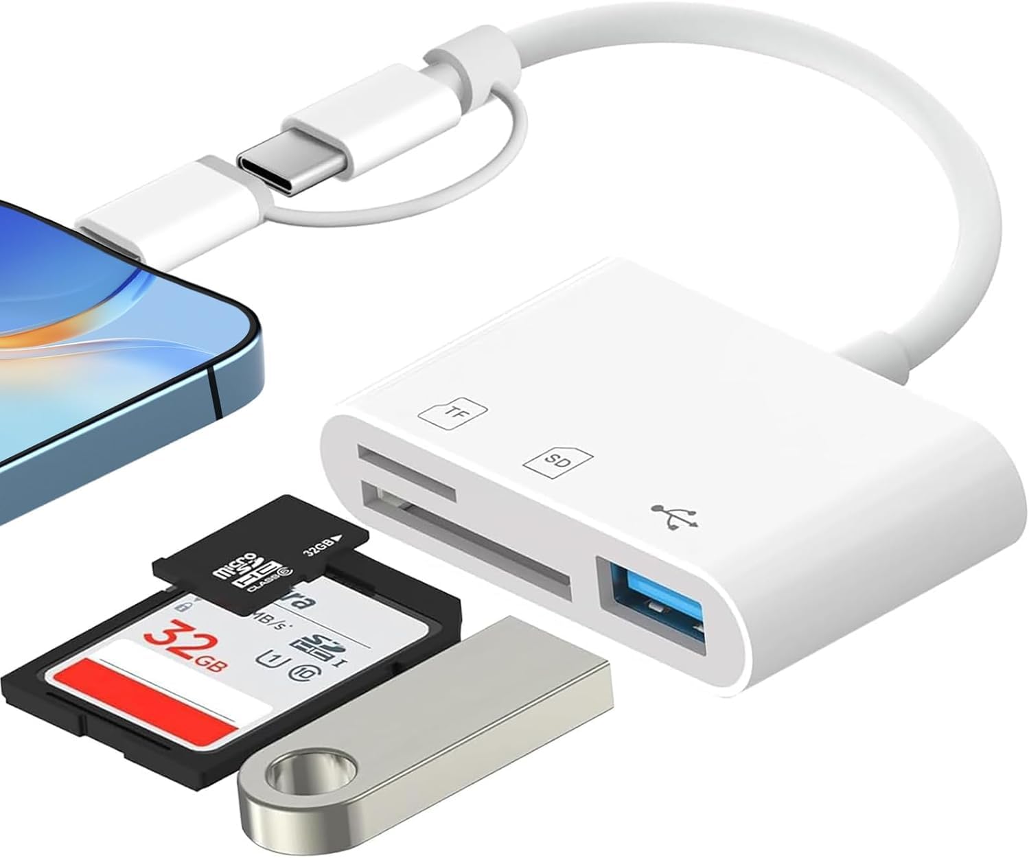3 in 1 SD Card Reader for iPhone iPad Camera, Memory Card Reader with SD and TF Card Dual Slot, Digital Camera Adapter, Card Reader for iPhone 15/14/13/12, Plug and Play - Image 1