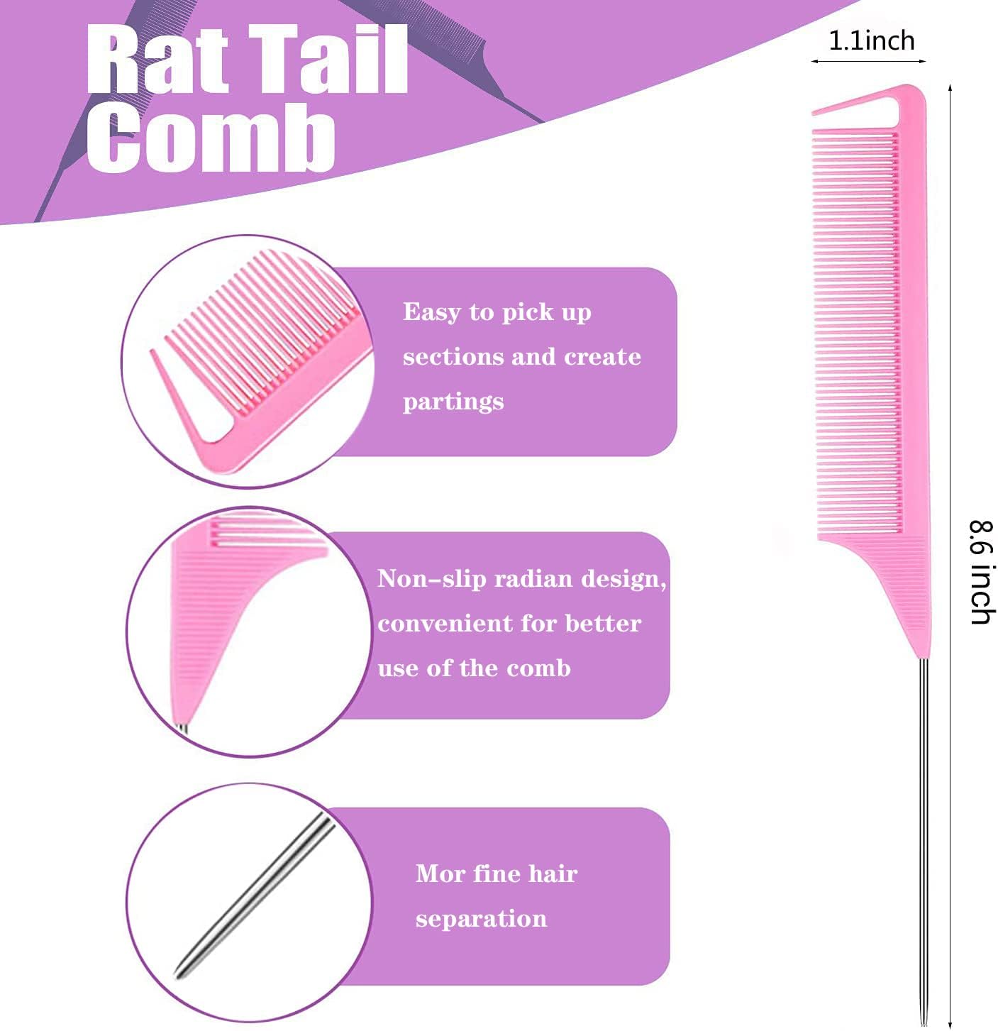 Hair Loop Styling Tool Set with 1000 Pcs Clear Mini Elastic Hair Bands 1 Pcs Rat Tail Combs for Braiding Styling 2 Pcs Hair Pull Through Tool 1 Pcs Hair Band Cutter - Pink - Image 2