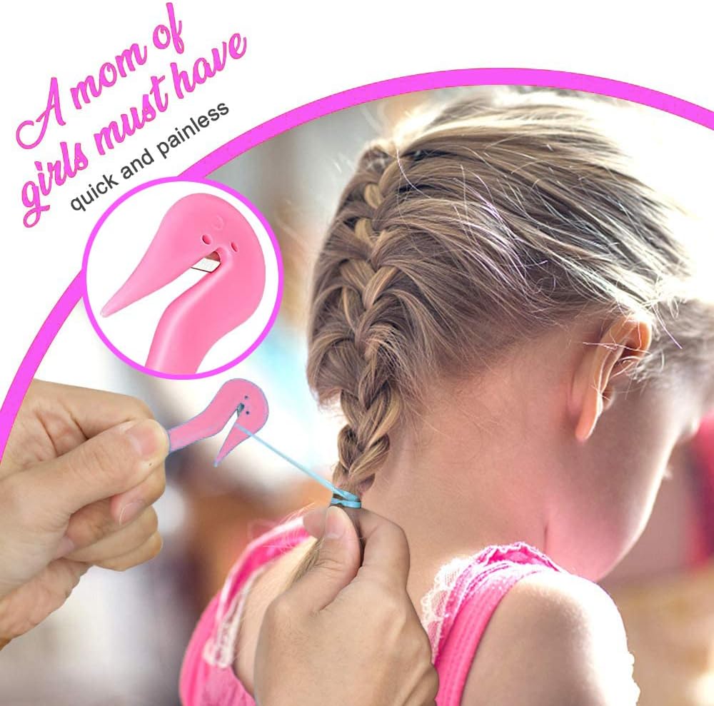 Hair Loop Styling Tool Set with 1000 Pcs Clear Mini Elastic Hair Bands 1 Pcs Rat Tail Combs for Braiding Styling 2 Pcs Hair Pull Through Tool 1 Pcs Hair Band Cutter - Pink - Image 5