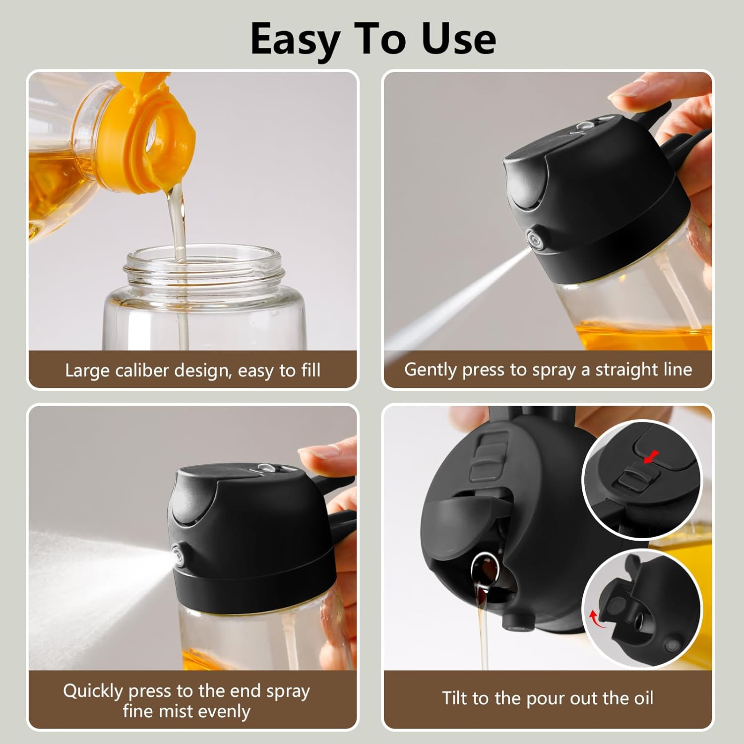 Oil Sprayer for Cooking, 470ml/16oz 2 in 1 Oil Dispenser and Oil Sprayer, Glass Olive Oil Bottle Pourer for Kitchen, Cooking, Salad, Barbecue (Black) - Image 2