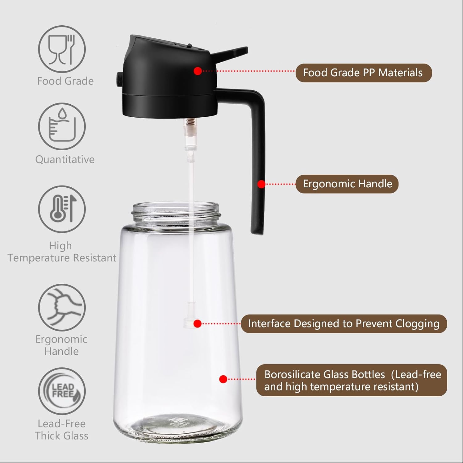 Oil Sprayer for Cooking, 470ml/16oz 2 in 1 Oil Dispenser and Oil Sprayer, Glass Olive Oil Bottle Pourer for Kitchen, Cooking, Salad, Barbecue (Black) - Image 5