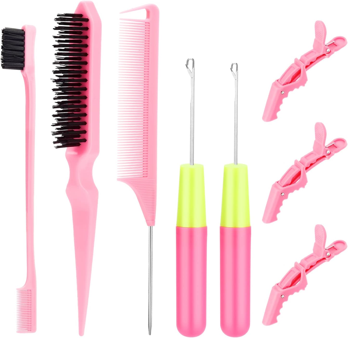 Crochet Hooks for Hair with 2pcs Crochet Needle, 1pcs Edge Brush, 1pcs Bristle Hair Brush, 1pcs Rat Tail Comb, 3pcs Gator Clips Crochet Needle for Passion Twist Crochet Hair Extensions - Image 1