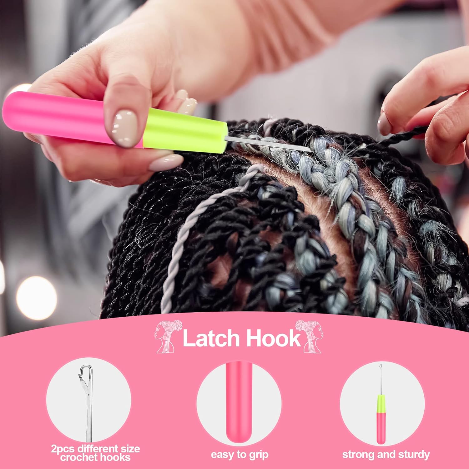 Crochet Hooks for Hair with 2pcs Crochet Needle, 1pcs Edge Brush, 1pcs Bristle Hair Brush, 1pcs Rat Tail Comb, 3pcs Gator Clips Crochet Needle for Passion Twist Crochet Hair Extensions - Image 3