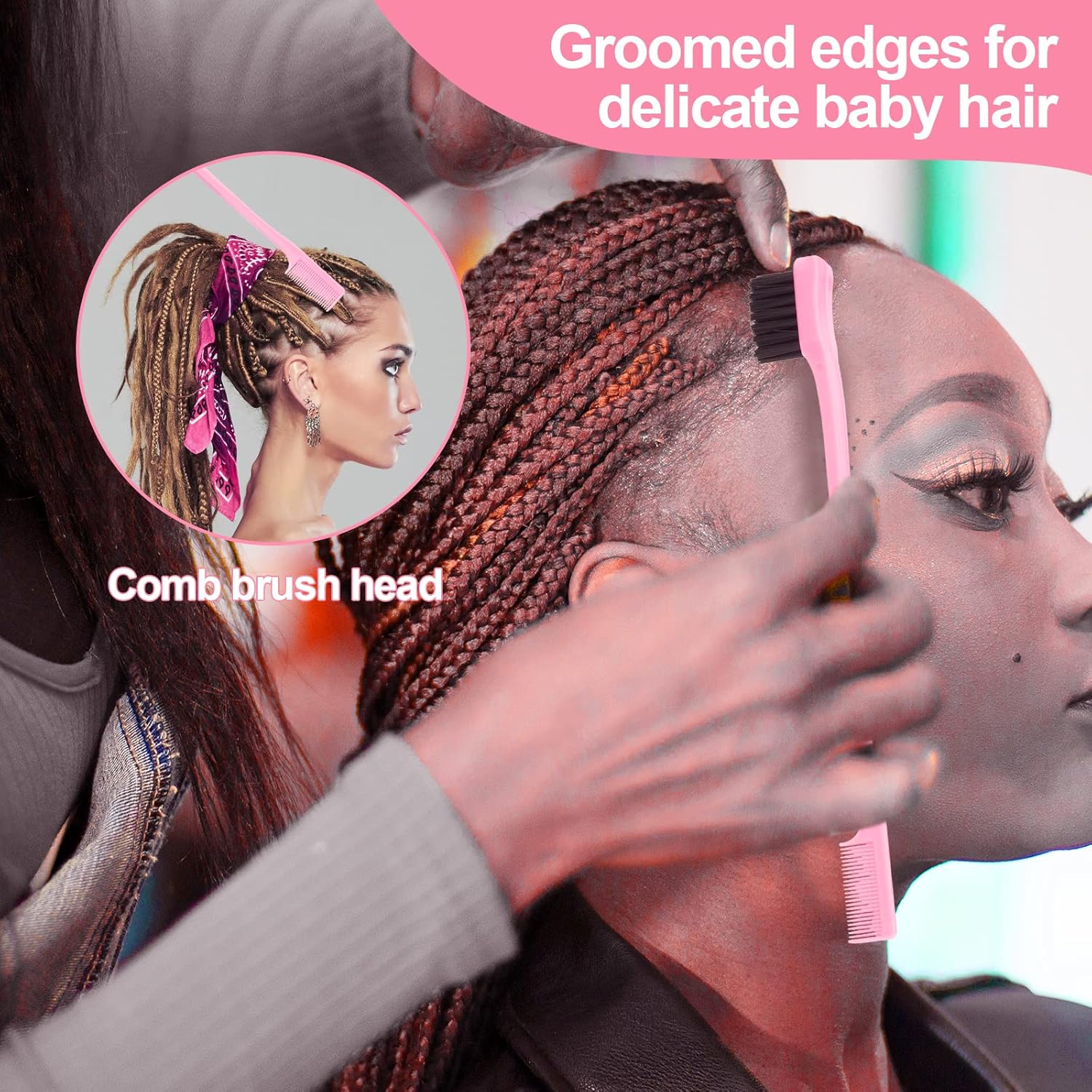 Crochet Hooks for Hair with 2pcs Crochet Needle, 1pcs Edge Brush, 1pcs Bristle Hair Brush, 1pcs Rat Tail Comb, 3pcs Gator Clips Crochet Needle for Passion Twist Crochet Hair Extensions - Image 4