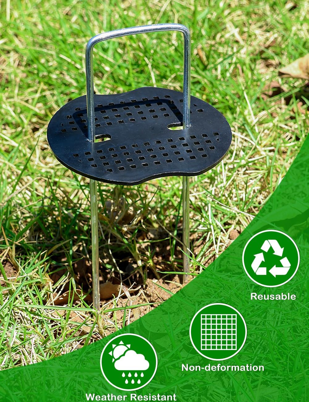 102Pcs 6 Inches Landscape Staples with Gasket Kit. 50Pcs U-Shaped Garden Stakes and Plastic Fixing Gasket, with Pick Hook and Black Hammer. Pins for Tent Turf Weed Barrier Fabric Hose Fence - Image 3