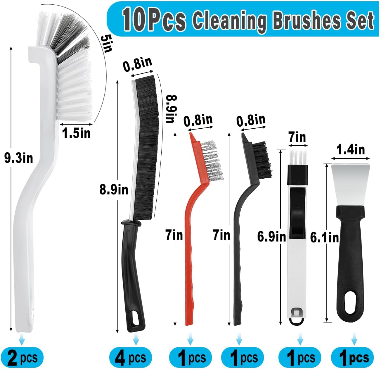 10Pcs Cleaning Brushes Set, Hard Bristle Crevice Cleaning Brush, Multifunctional Gap Cleaning Brush, Small Corner & Windows Brush, Cleaning Supplies for Groove Window Tracks Bathroom Kitchen - Image 2