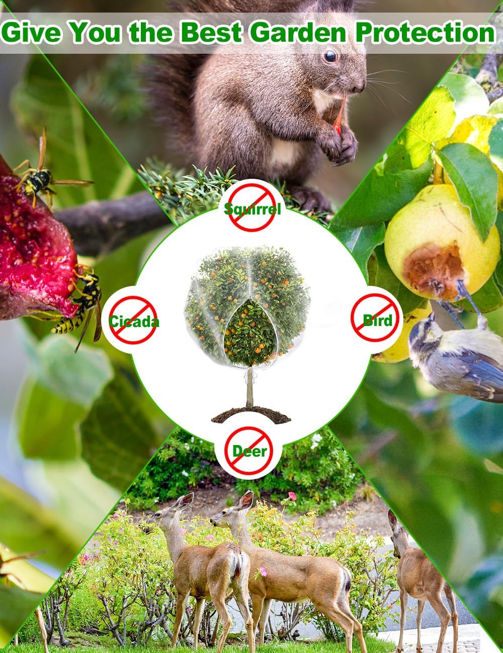 8 x 8ft Large Fruits Tree Netting, Insect Bird Barrier Tree Net with Drawstring and Zipper, Plant Cover Fruit Tree Protection to Prevent Tomato Blueberry Vegetables from Squirrels Birds - Image 3