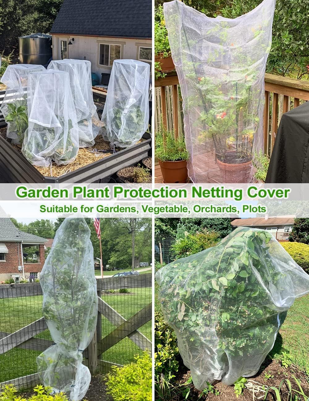 8 x 8ft Large Fruits Tree Netting, Insect Bird Barrier Tree Net with Drawstring and Zipper, Plant Cover Fruit Tree Protection to Prevent Tomato Blueberry Vegetables from Squirrels Birds - Image 7