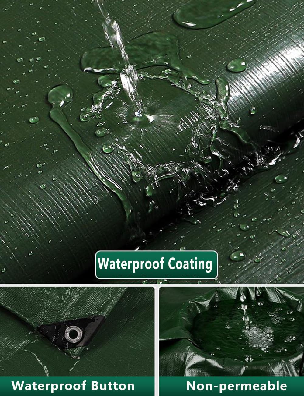 120GSM Tarpaulin Waterproof Heavy Duty, 6.6 x 9.8 Ft Large Green Rainproof Tarp UV/Tear Resistant PE Tarpaulin Sheet Tent with Reinforced Eyelets, Cover for Pool, Caravan, Garden Furniture - Image 3