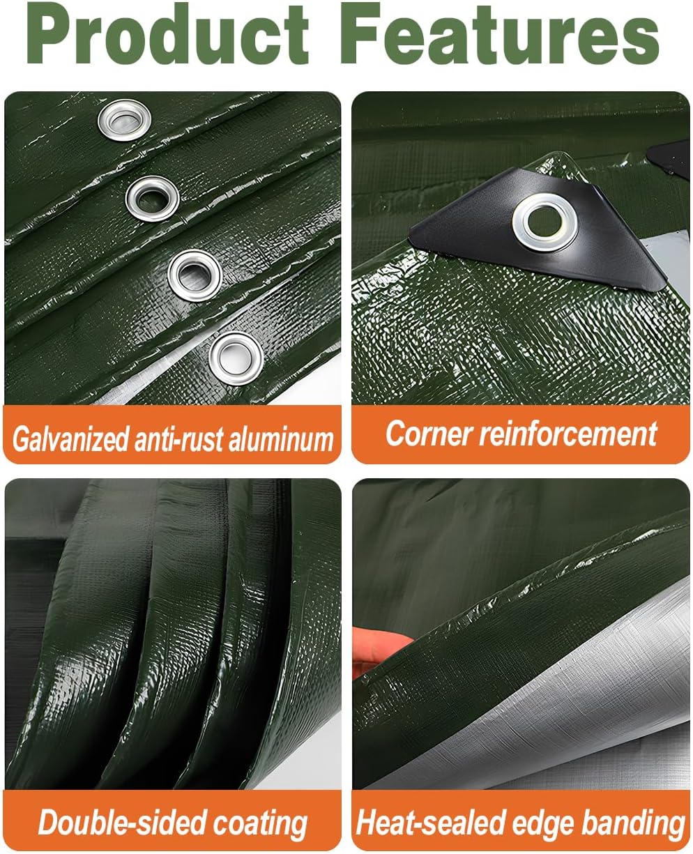 120GSM Tarpaulin Waterproof Heavy Duty, 6.6 x 9.8 Ft Large Green Rainproof Tarp UV/Tear Resistant PE Tarpaulin Sheet Tent with Reinforced Eyelets, Cover for Pool, Caravan, Garden Furniture - Image 4