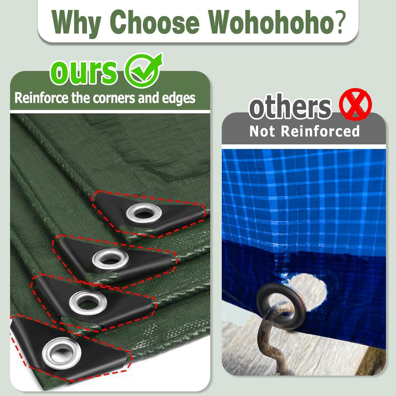 120GSM Tarpaulin Waterproof Heavy Duty, 6.6 x 9.8 Ft Large Green Rainproof Tarp UV/Tear Resistant PE Tarpaulin Sheet Tent with Reinforced Eyelets, Cover for Pool, Caravan, Garden Furniture - Image 5