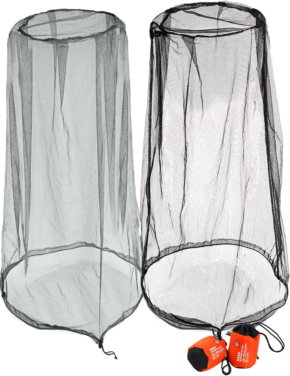 Mosquito Head Net Mesh with Drawstring, Bug Face Netting for Hats, Mesh Face Shield for Men & Women Screen Net for Any Outdoor Lover Midges, Bugs & Gnats (2 Packs, Black Grey, Updated Size) - Image 1