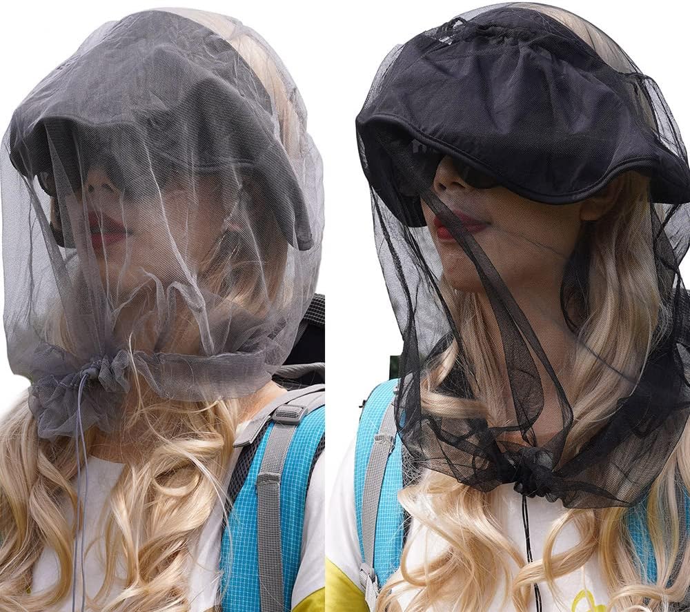 Mosquito Head Net Mesh with Drawstring, Bug Face Netting for Hats, Mesh Face Shield for Men & Women Screen Net for Any Outdoor Lover Midges, Bugs & Gnats (2 Packs, Black Grey, Updated Size) - Image 2