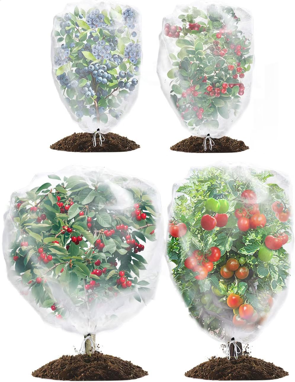 4 Packs Bird Netting Pest Barrier with Drawstring, 4.9Ft x 3.3Ft+3.3FT x 2.7FT Garden Tree Netting Pest Barrier Fruit Covers Prevent Fruits Plants from Squirrel Bird Insect Deer Animals - Image 1